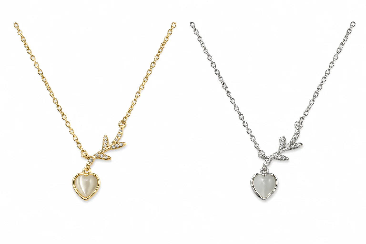 Gold- and Silver-Tone Necklaces with Branching Details and Heart Pendants · TSX-4107-290