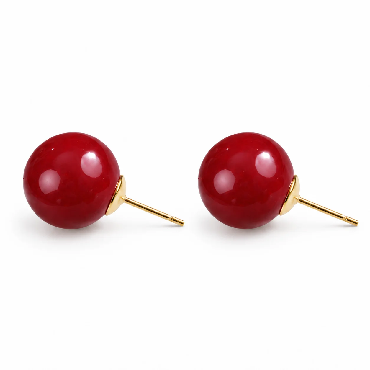 925 Silver Red Imitation Pearl Stud Earrings · 14 mm · ED-0001-14-0880
