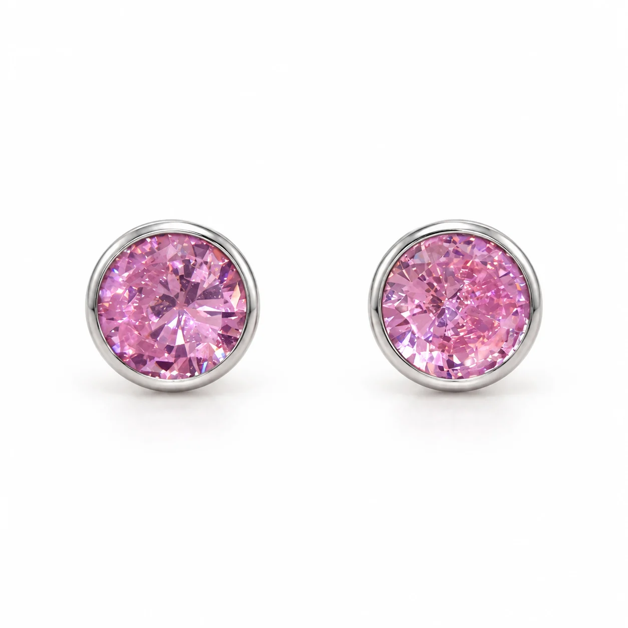 Silver-tone Round Pink-Purple Faceted Stud Earrings · D1-0021CGAQ-00250