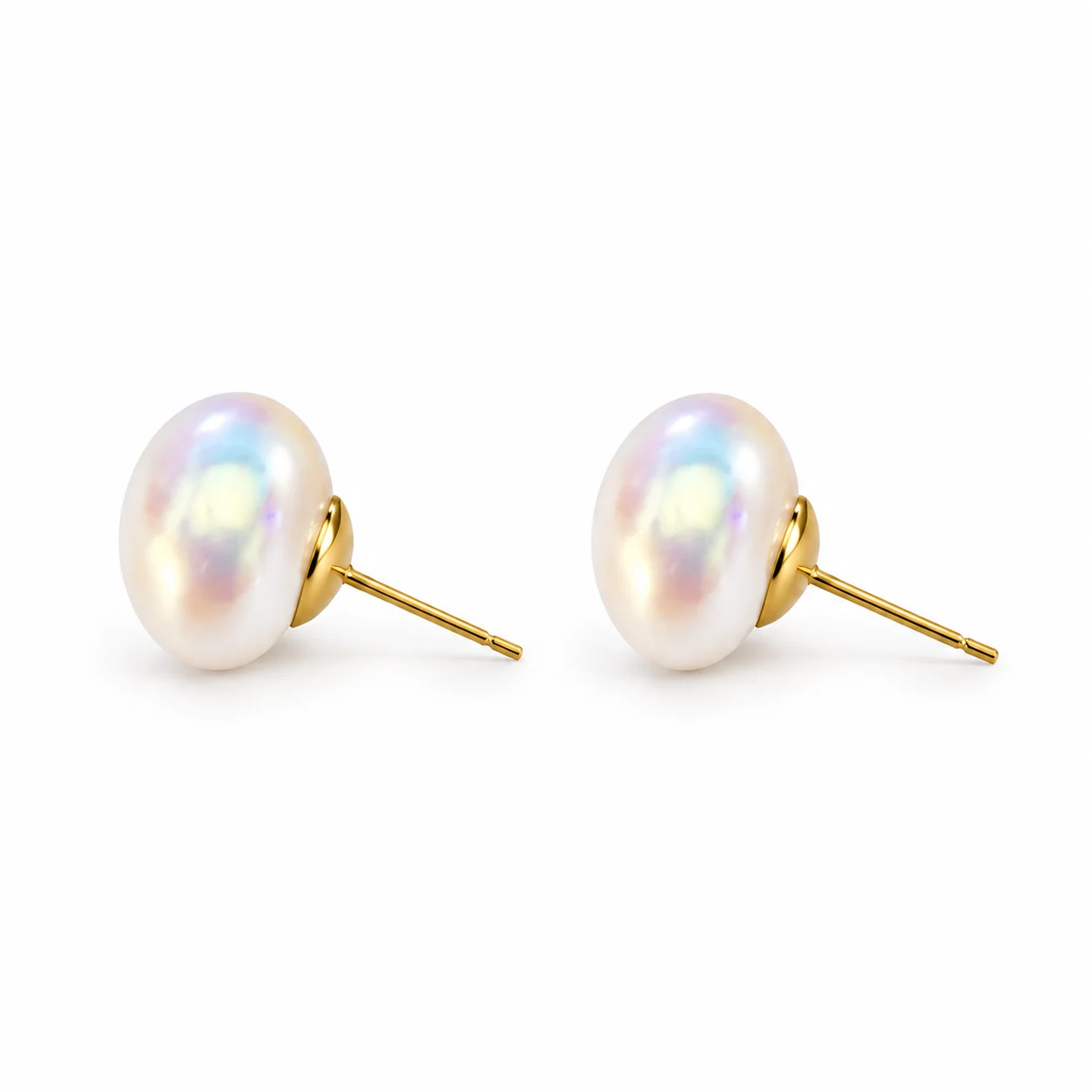 925 Silver Iridescent Imitation Pearl Stud Earrings · 12 mm · ED-0002-12-0880