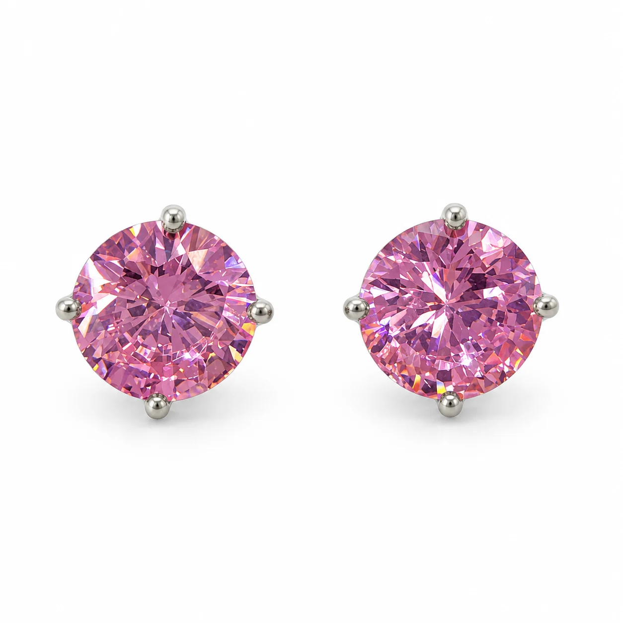 Silver-tone Four-prong Round Pink-purple Faceted Stud Earrings · D1-0019CGAQ-00250