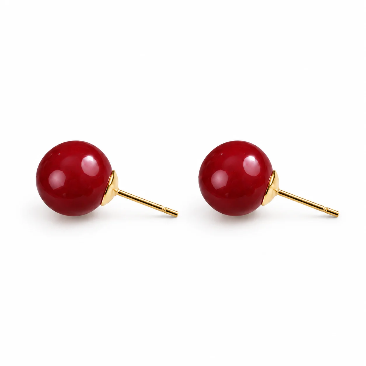 925 Silver Red Imitation Pearl Stud Earrings