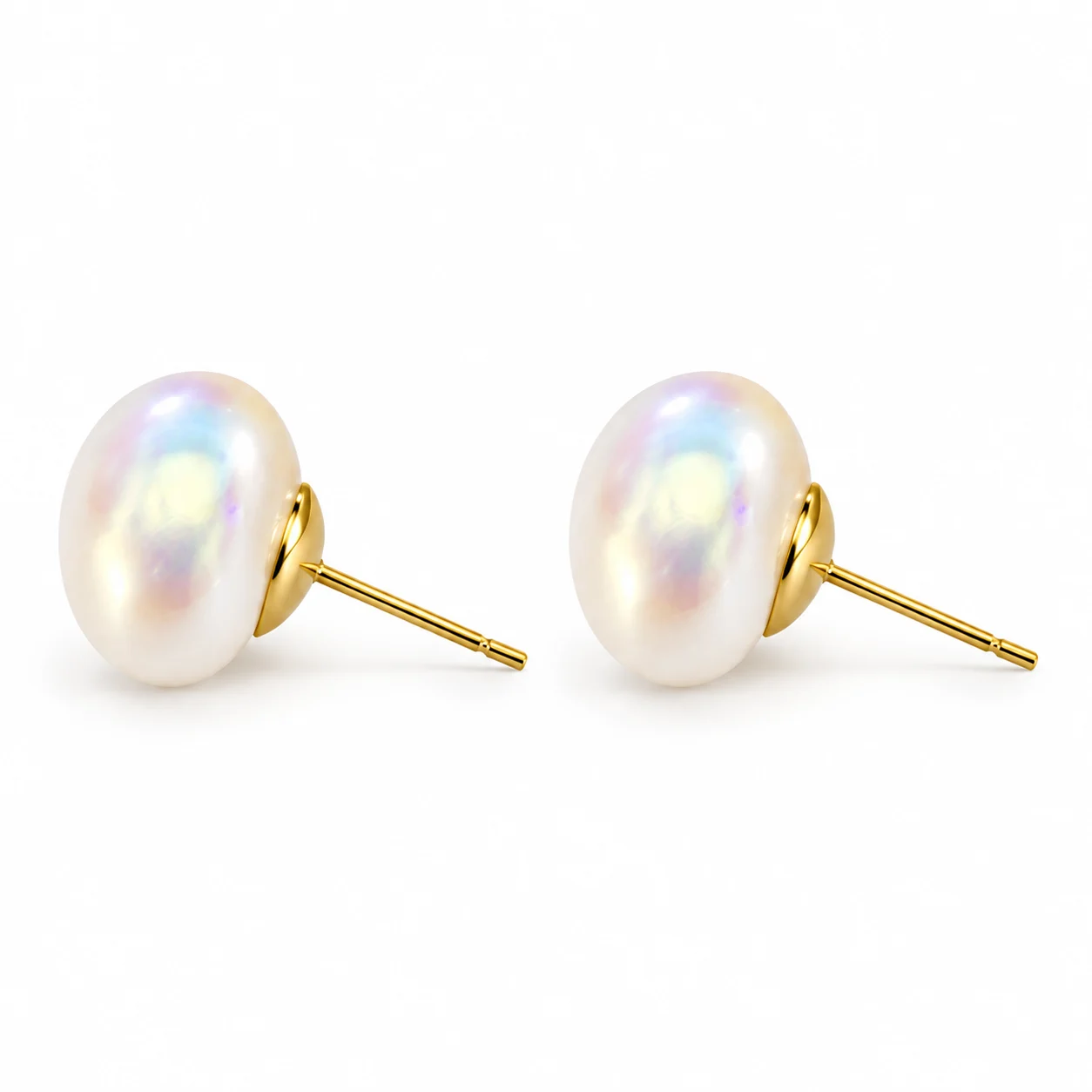 925 Silver Iridescent Imitation Pearl Stud Earrings · 10 mm · ED-0002-10-0850
