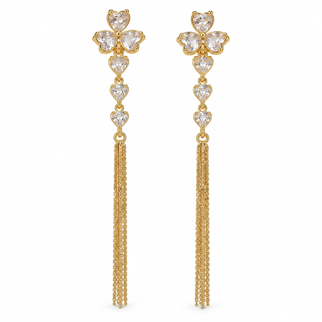 Gold-tone Heart-petal Cluster Chain Tassel Earrings · DZ-0220AQ-00450/PRS