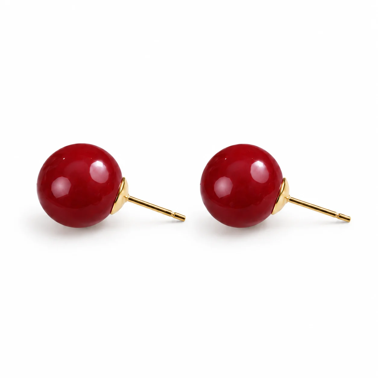 925 Silver Red Imitation Pearl Stud Earrings · 10 mm · ED-0001-10-0760