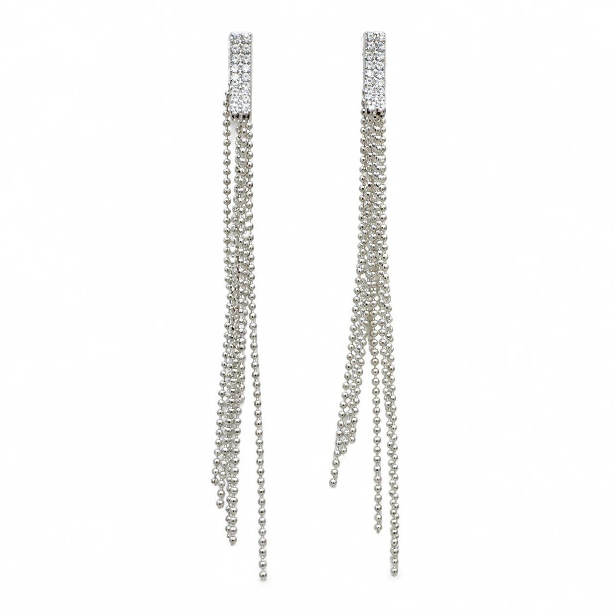 Silver-tone Sparkling Bar and Multi-strand Bead-chain Tassel Earrings · DZ-0198AQ-00460/PRS