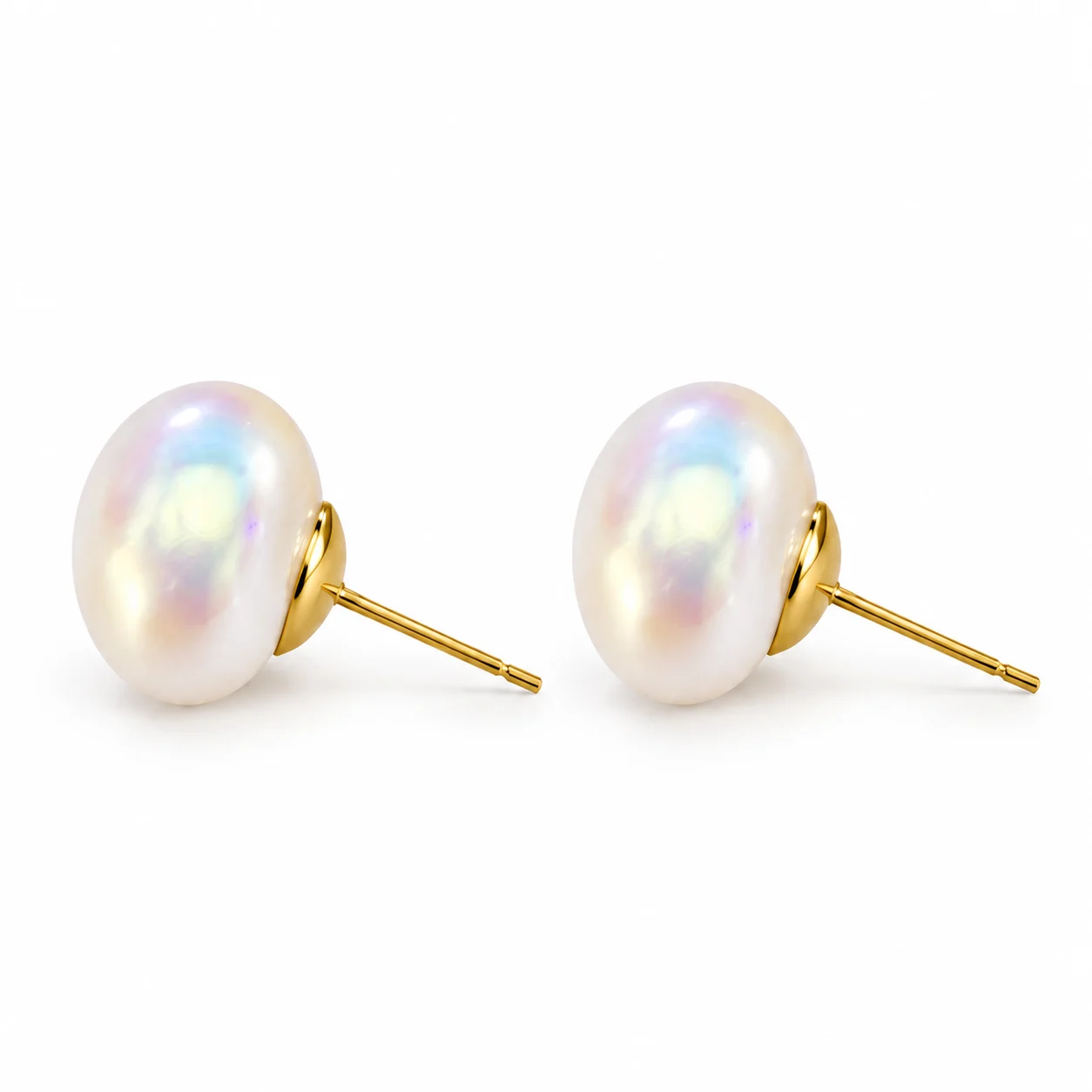 925 Silver Iridescent Imitation Pearl Stud Earrings · 16 mm · ED-0002-16-0990