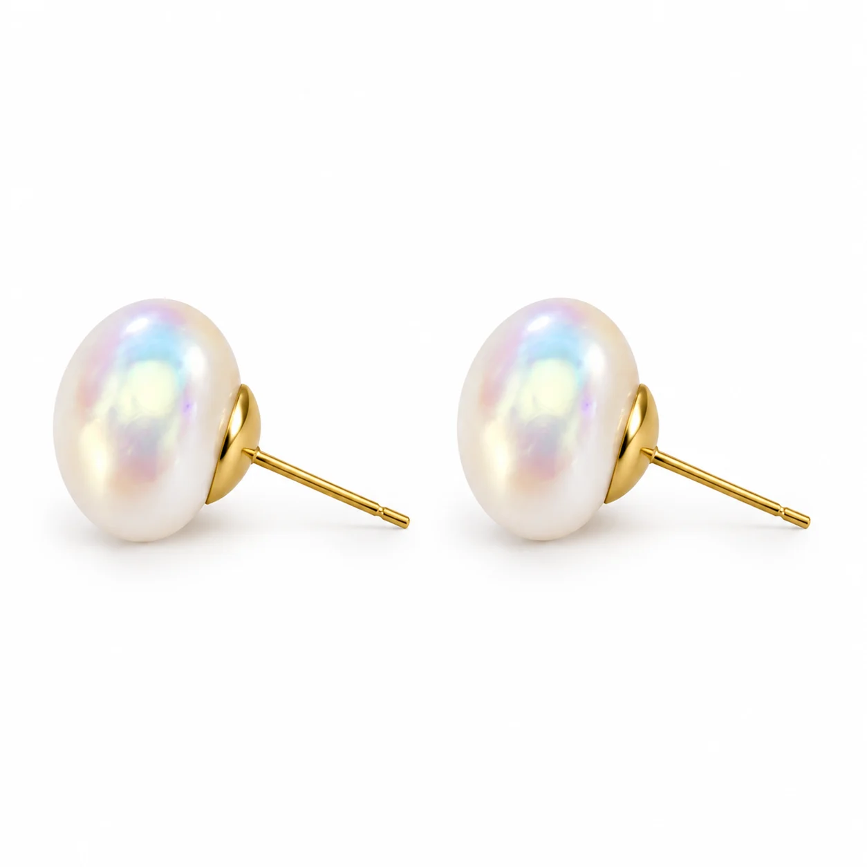 925 Silver Iridescent Imitation Pearl Stud Earrings · 14 mm · ED-0002-14-0910