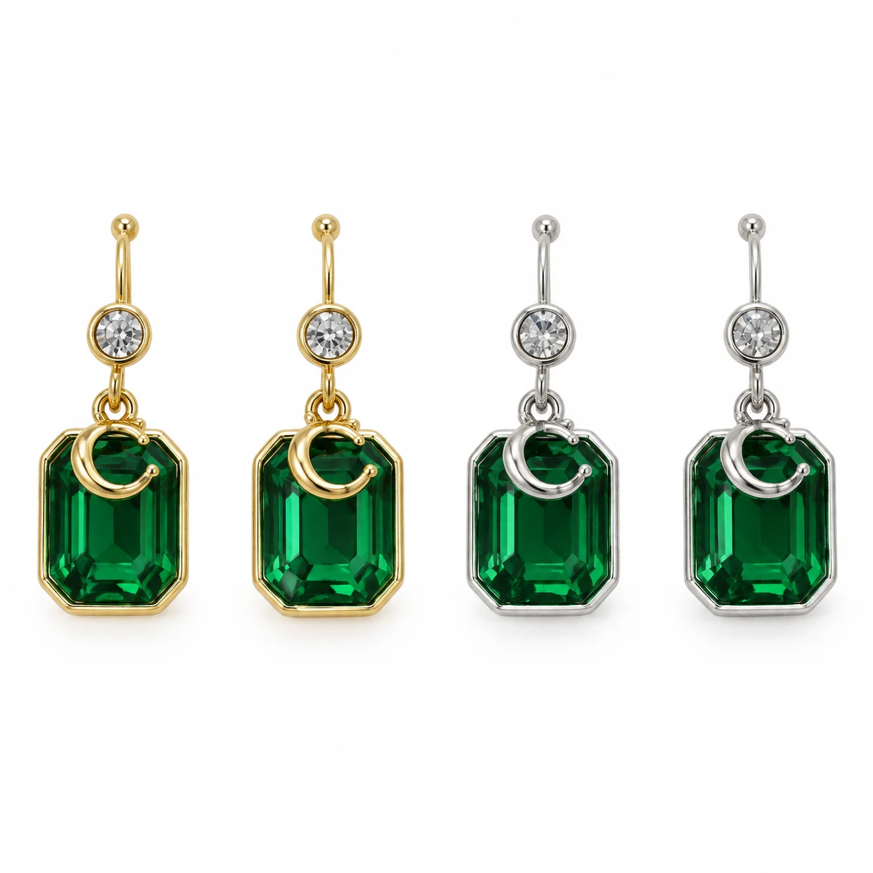 Drop Earrings with Green Rectangular Accents