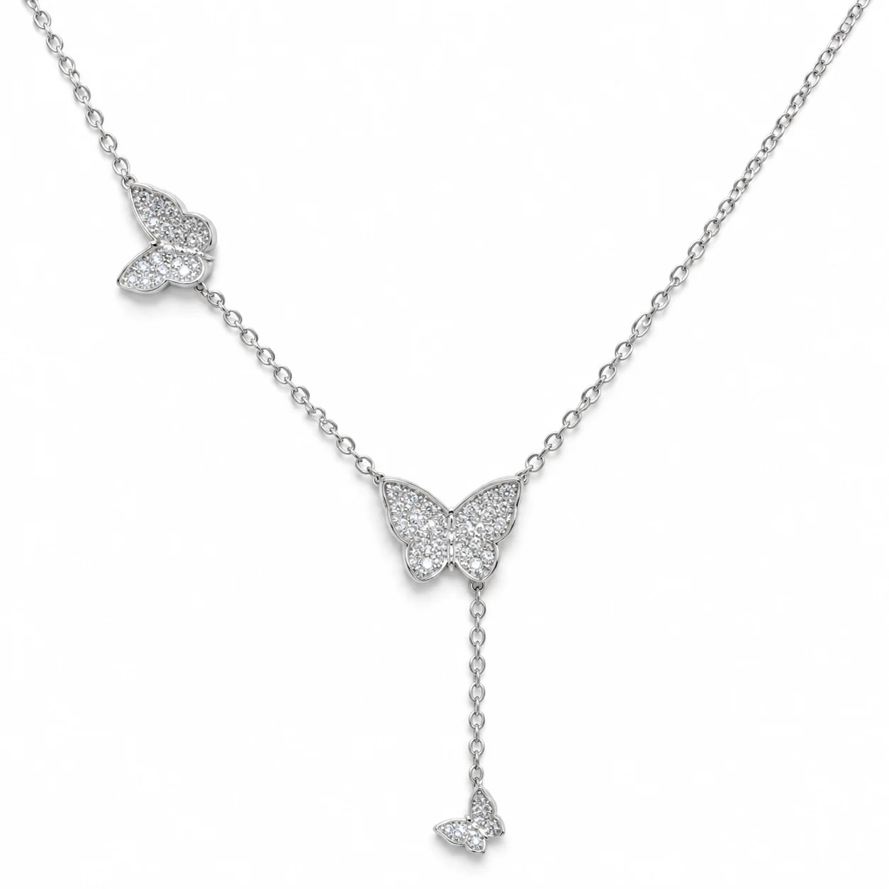 Silver-tone Butterfly Y Necklace with Sparkling Accents