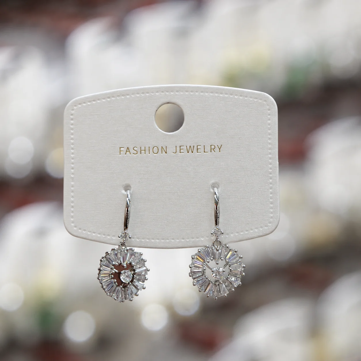 Silver-Tone Radial Clear-Stone Circle Drop Earrings