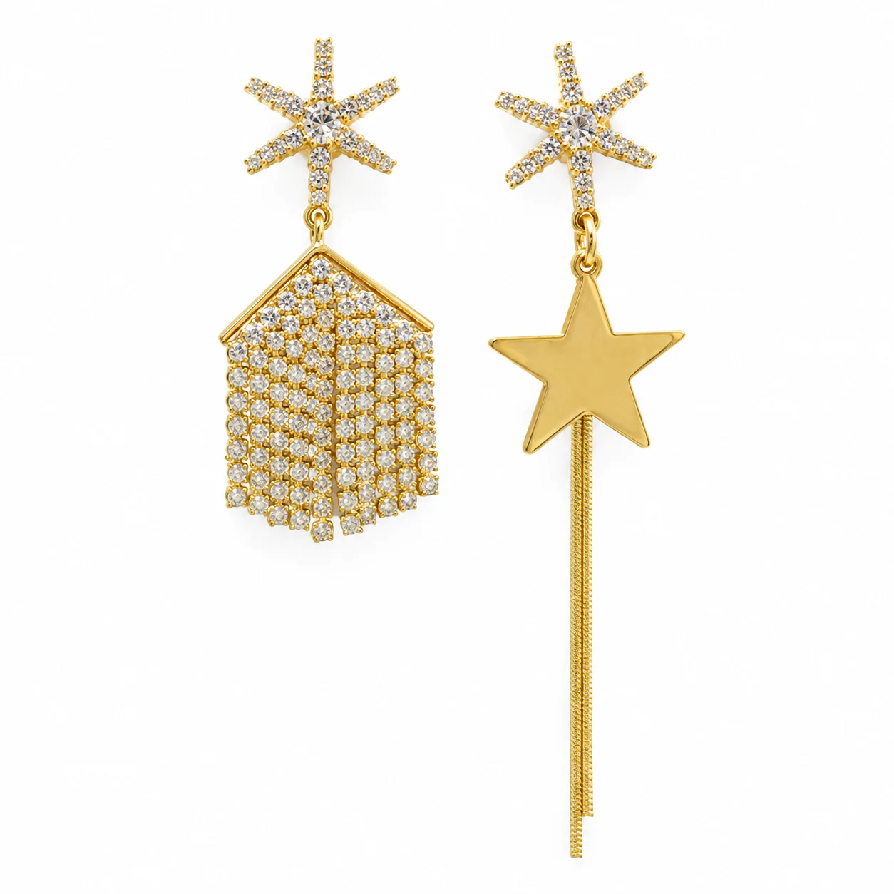 Gold-tone Asymmetric Star and Tassel Drop Earrings