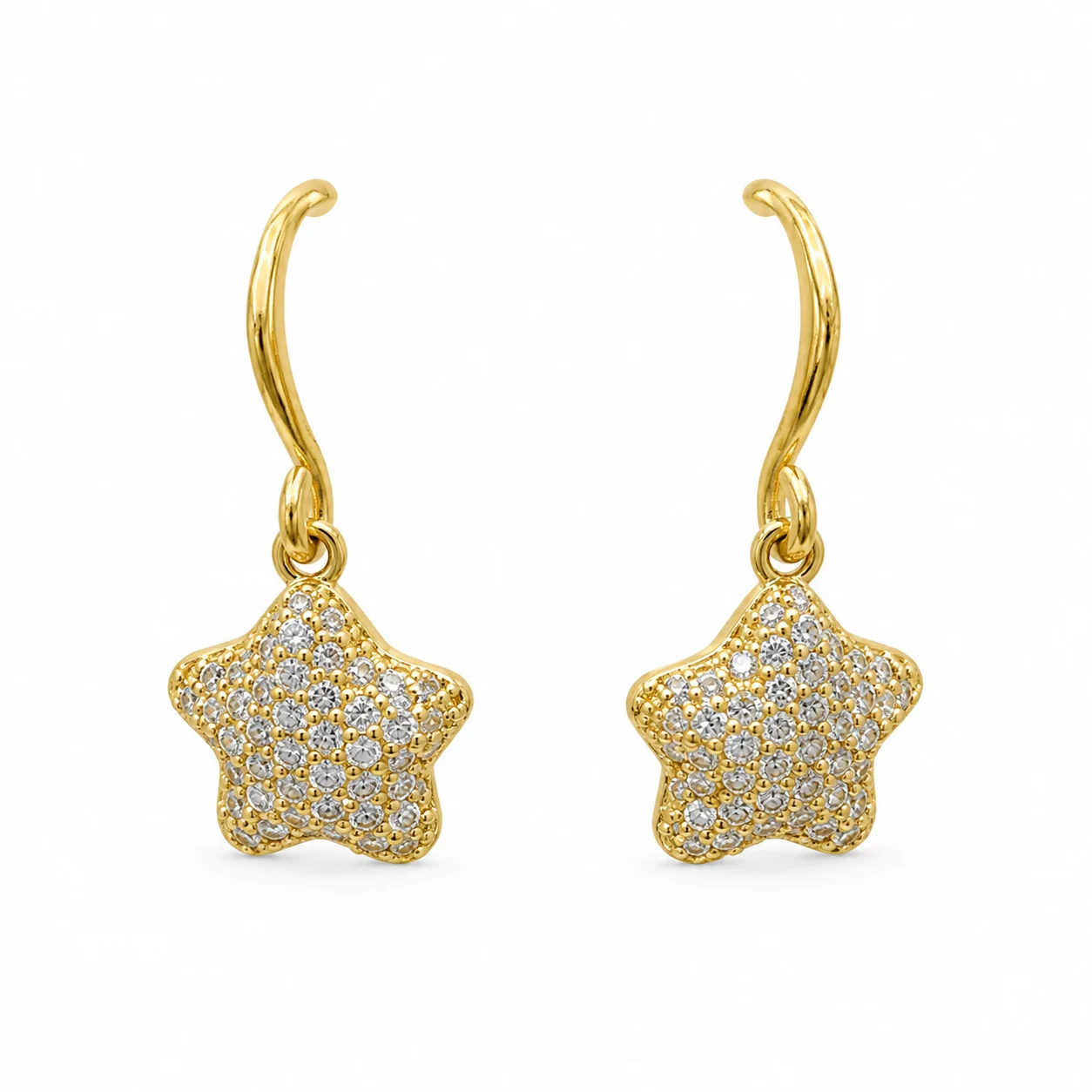 Gold-tone Drop Earrings with Clear Sparkling Star Charms