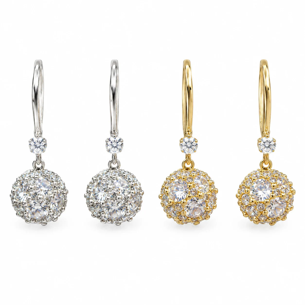 Silver-tone and Gold-tone Clear Sparkling Ball Drop Earrings