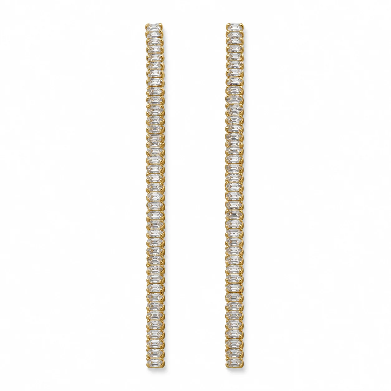 Gold-tone Long Single-row Clear Sparkling Drop Earrings