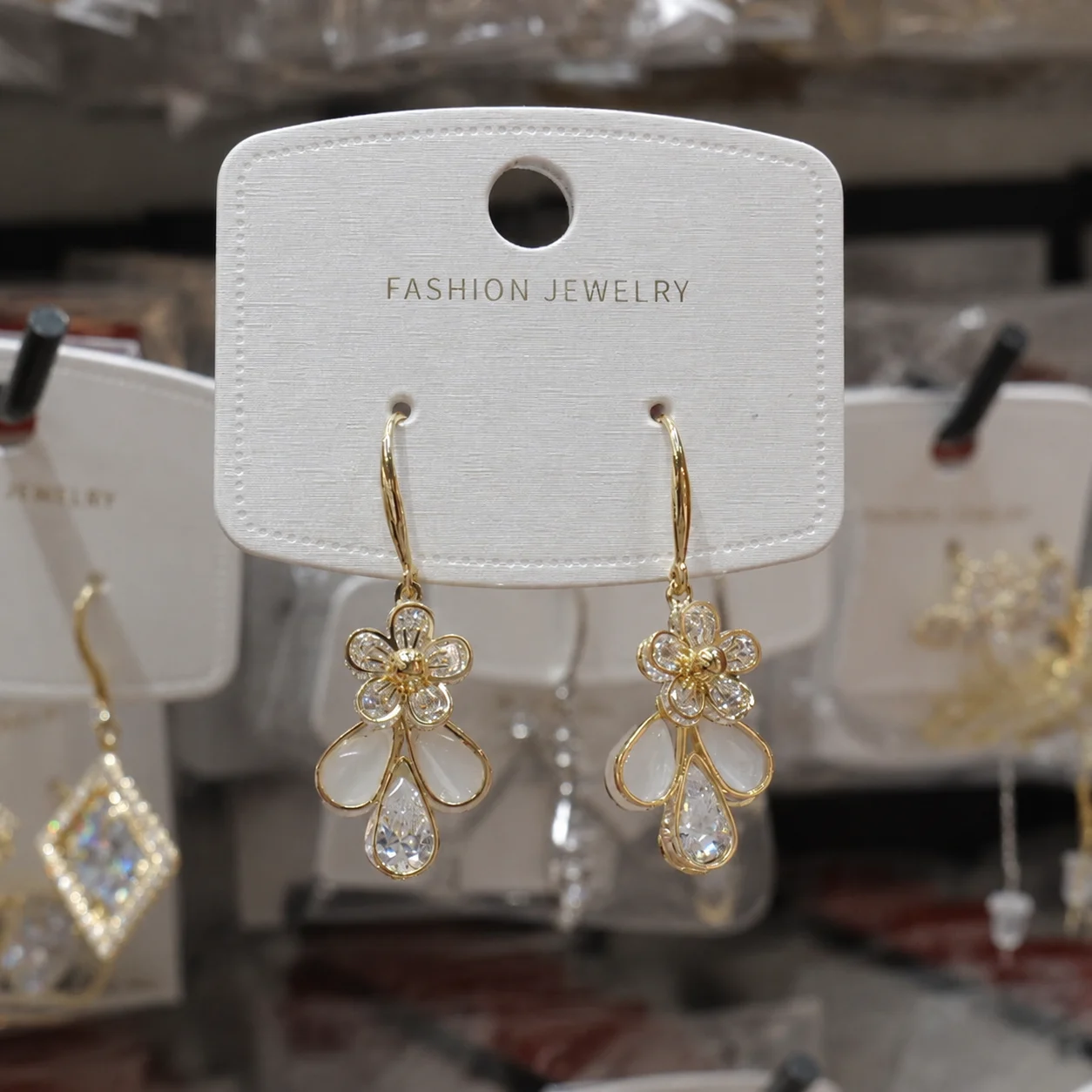 Gold-tone Floral Teardrop Drop Earrings
