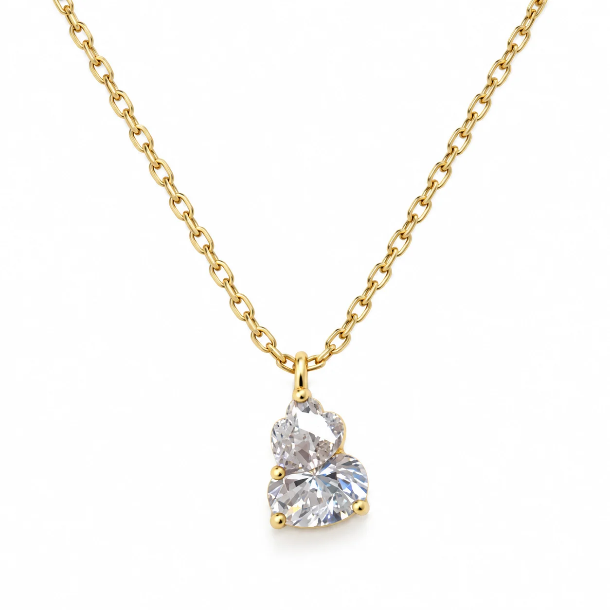 Gold-tone Fine Chain Necklace with Clear Pendant