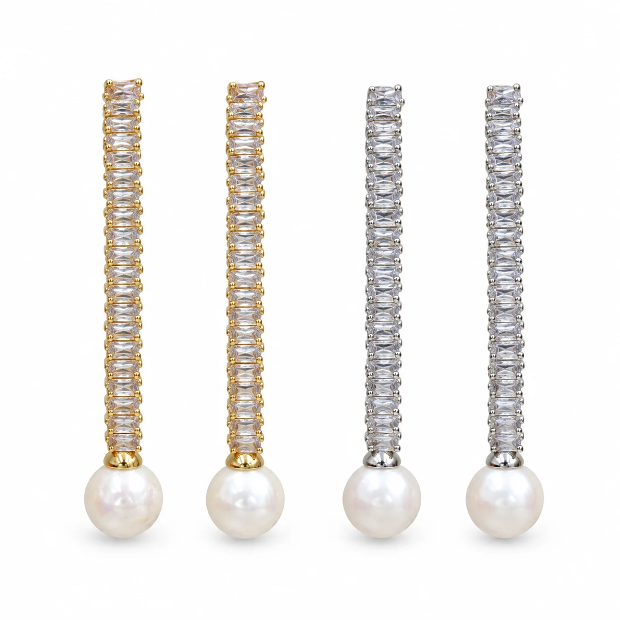 Double-chain Drop Earrings with Round Bead Details
