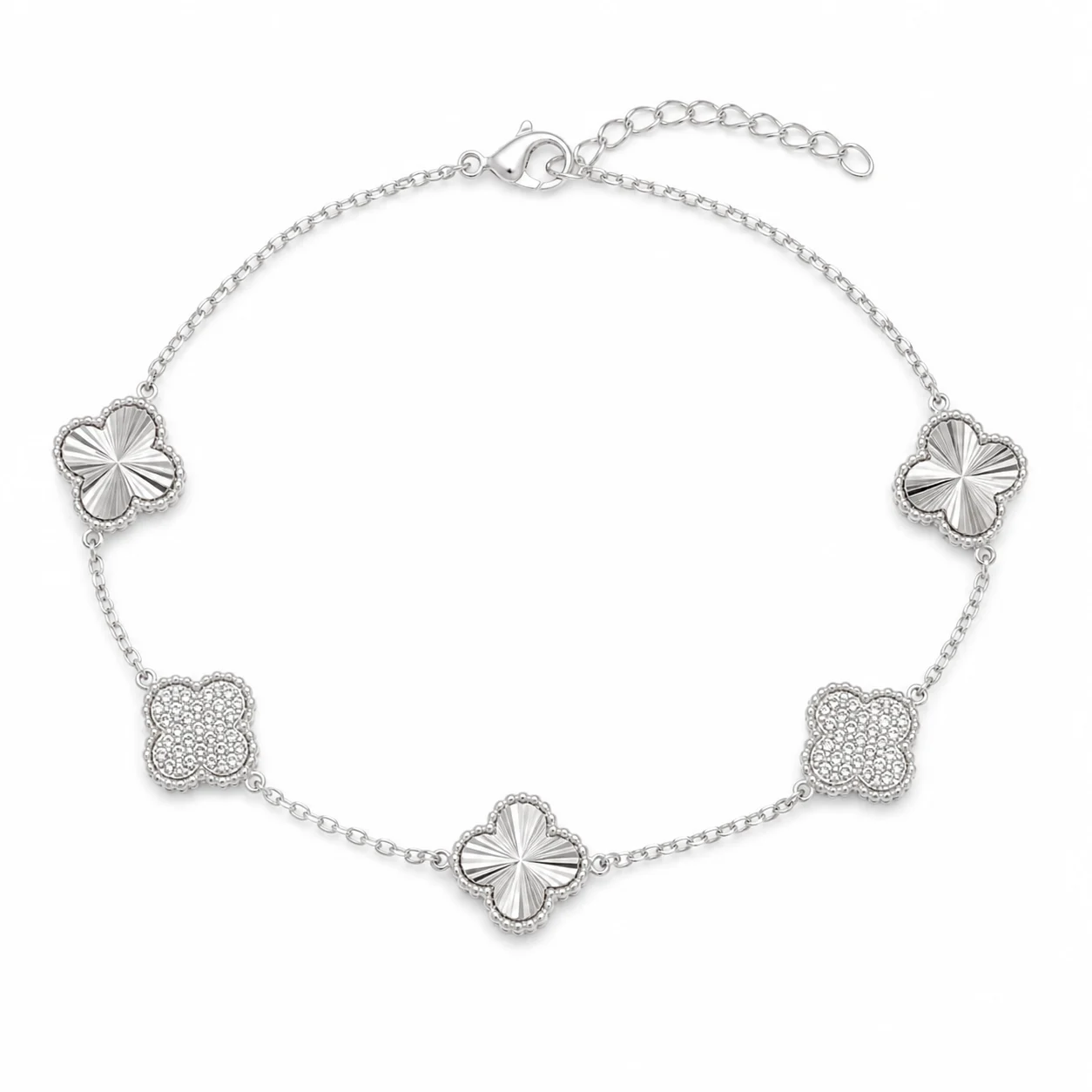 Silver-tone Clover Station Bracelet