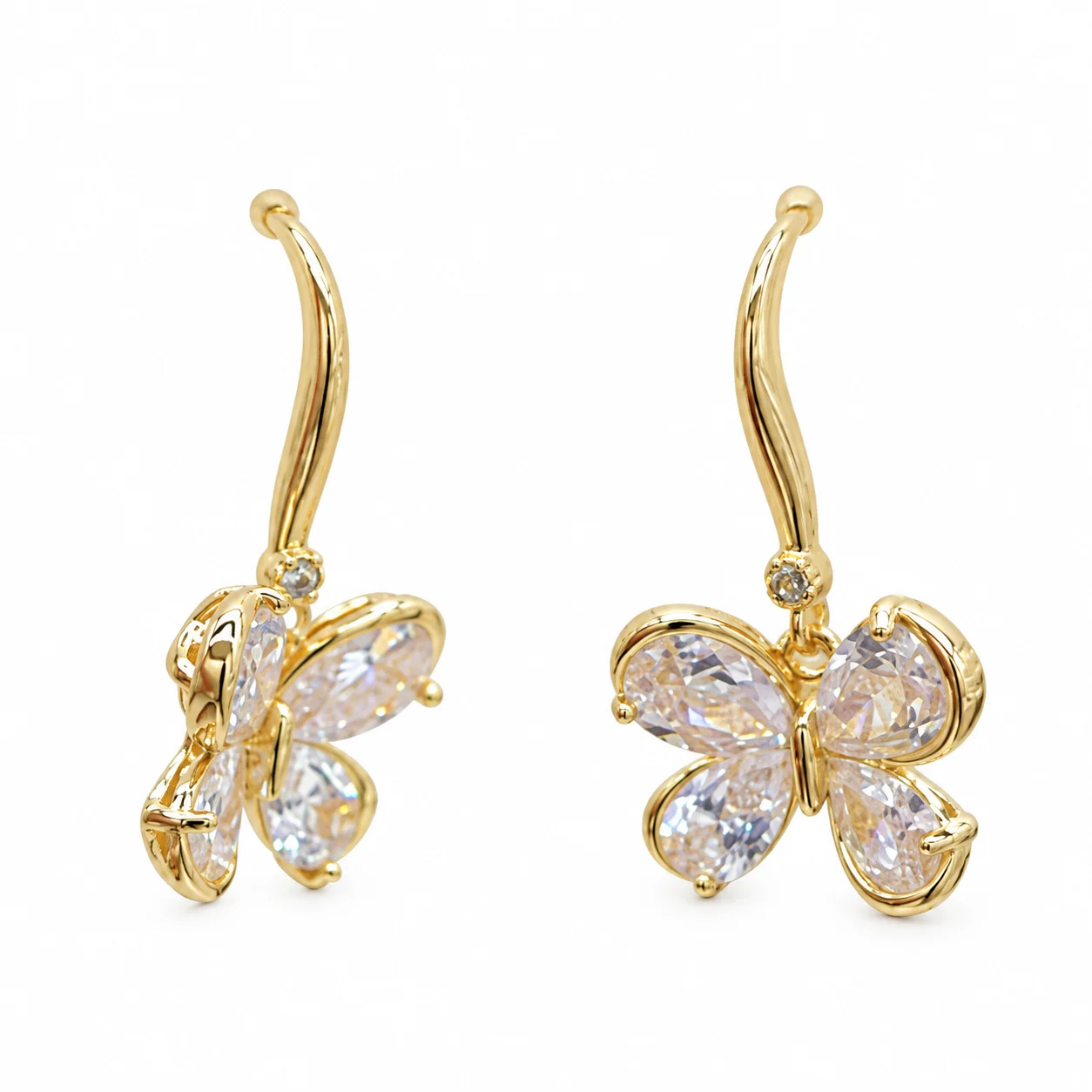Gold-Tone Butterfly Drop Earrings with Clear Sparkling Accents