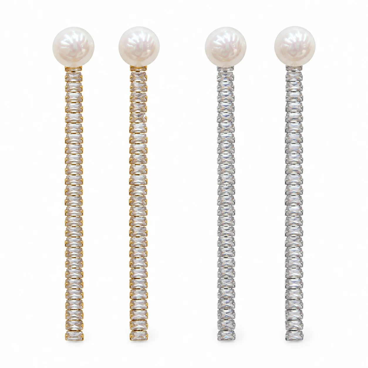 Long-chain Drop Earrings with Round Bead Details