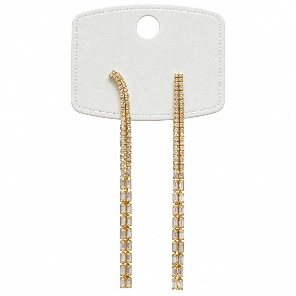 Gold-tone Double-row Clear Stone Long Drop Earrings