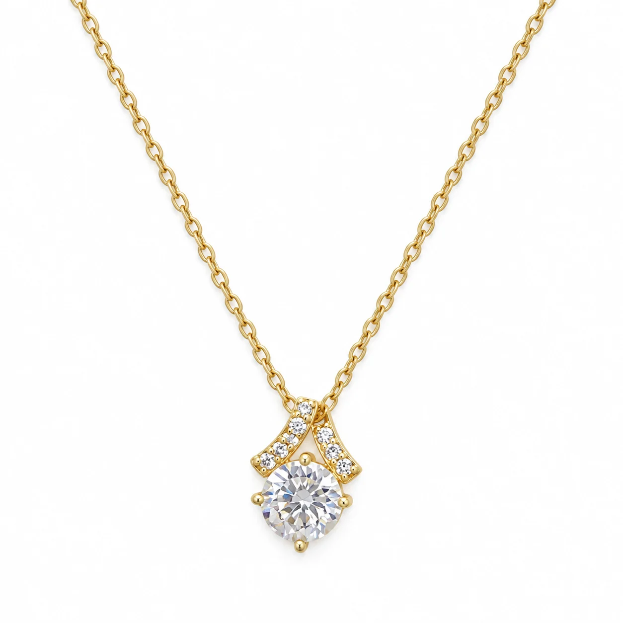 Gold-tone Fine-chain Necklace with Round Clear Pendant