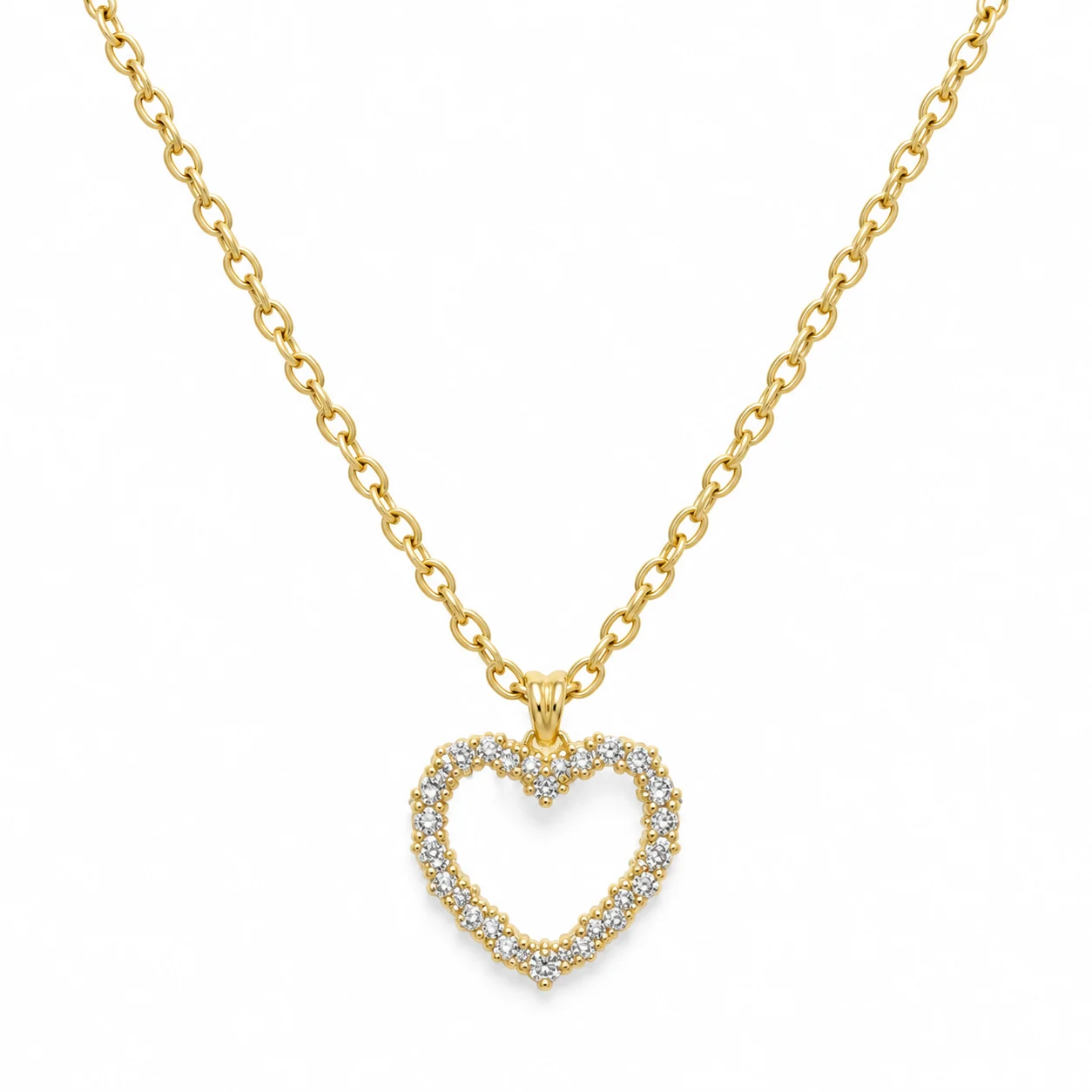 Gold-tone Open Heart Pendant Necklace with Clear Accents