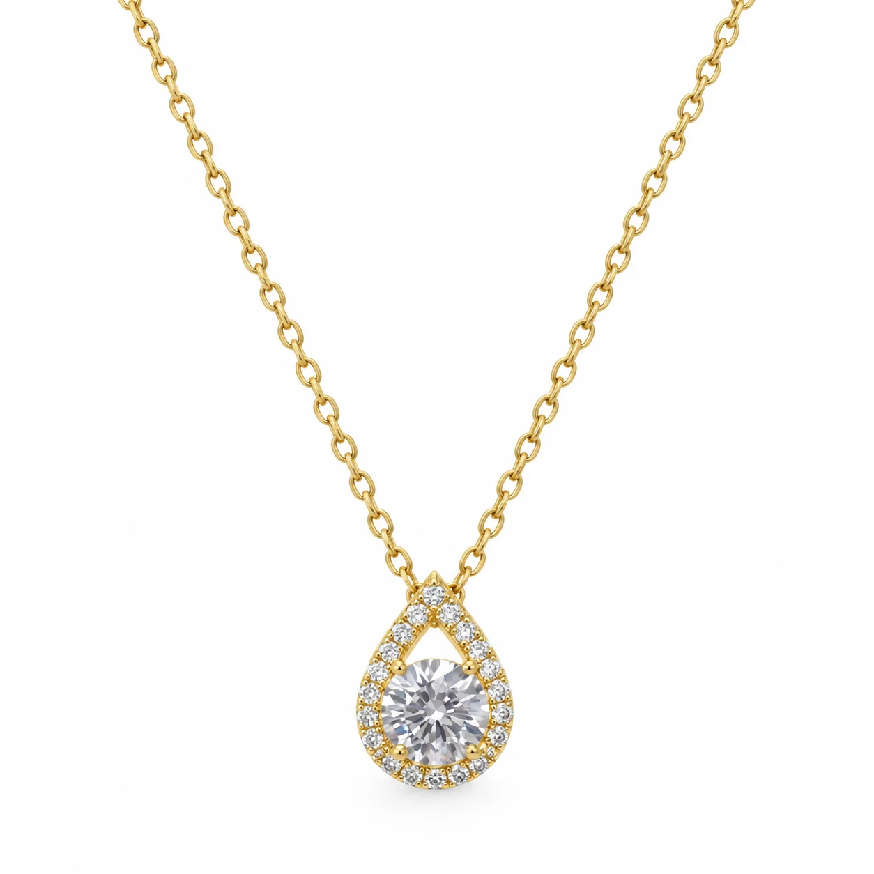Gold-tone Fine Chain Necklace with Sparkling Openwork Teardrop Pendant