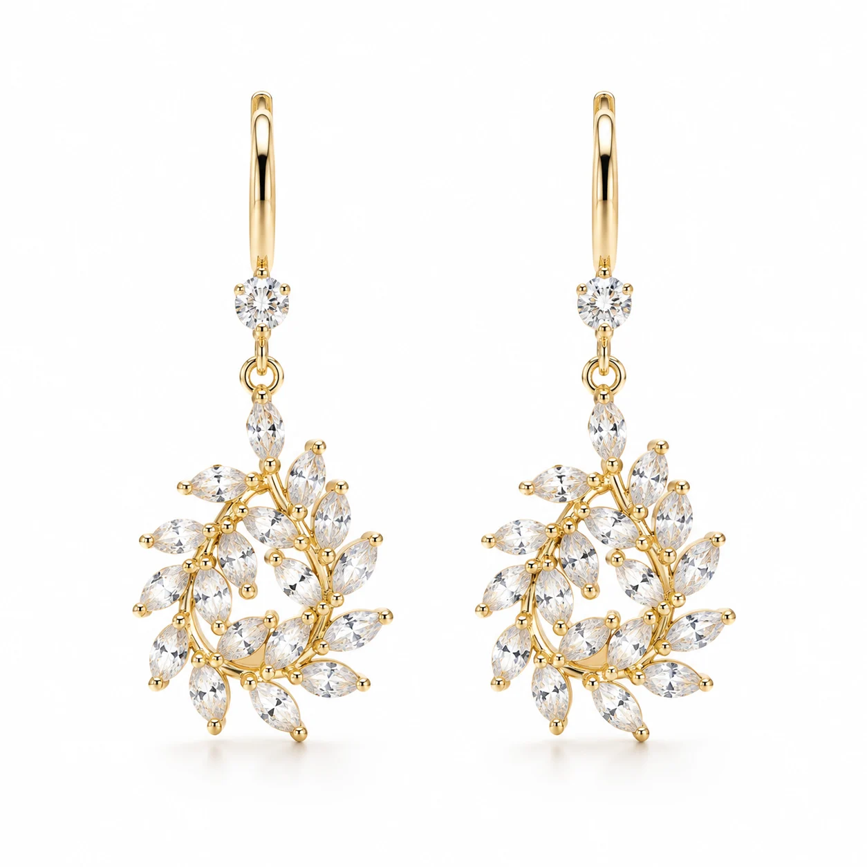 Gold-tone Openwork Leaf-Branch Teardrop Earrings