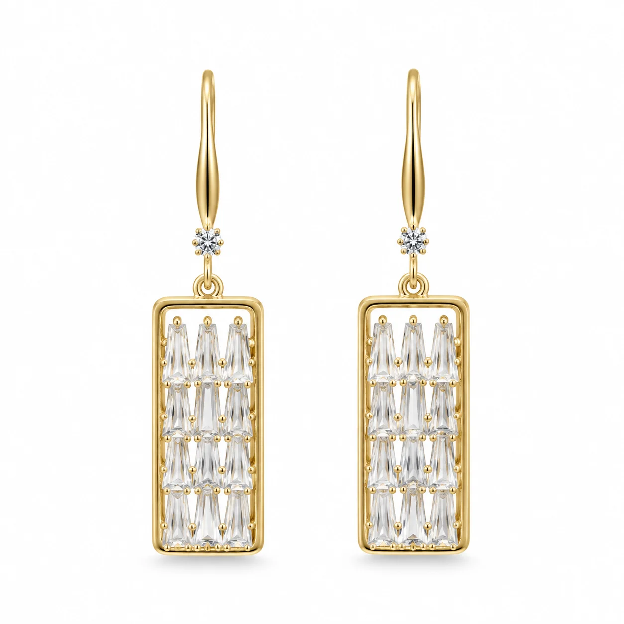 Gold-tone Rectangular Clear-stone Drop Earrings