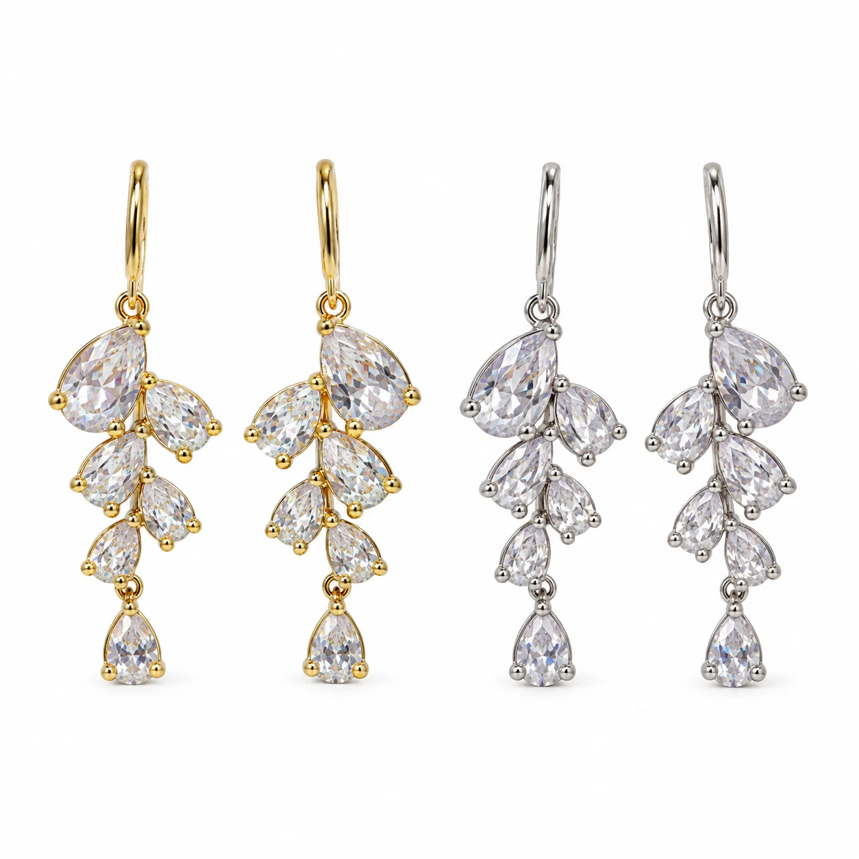 Gold-tone and Silver-tone Leaf-cluster Teardrop Earrings