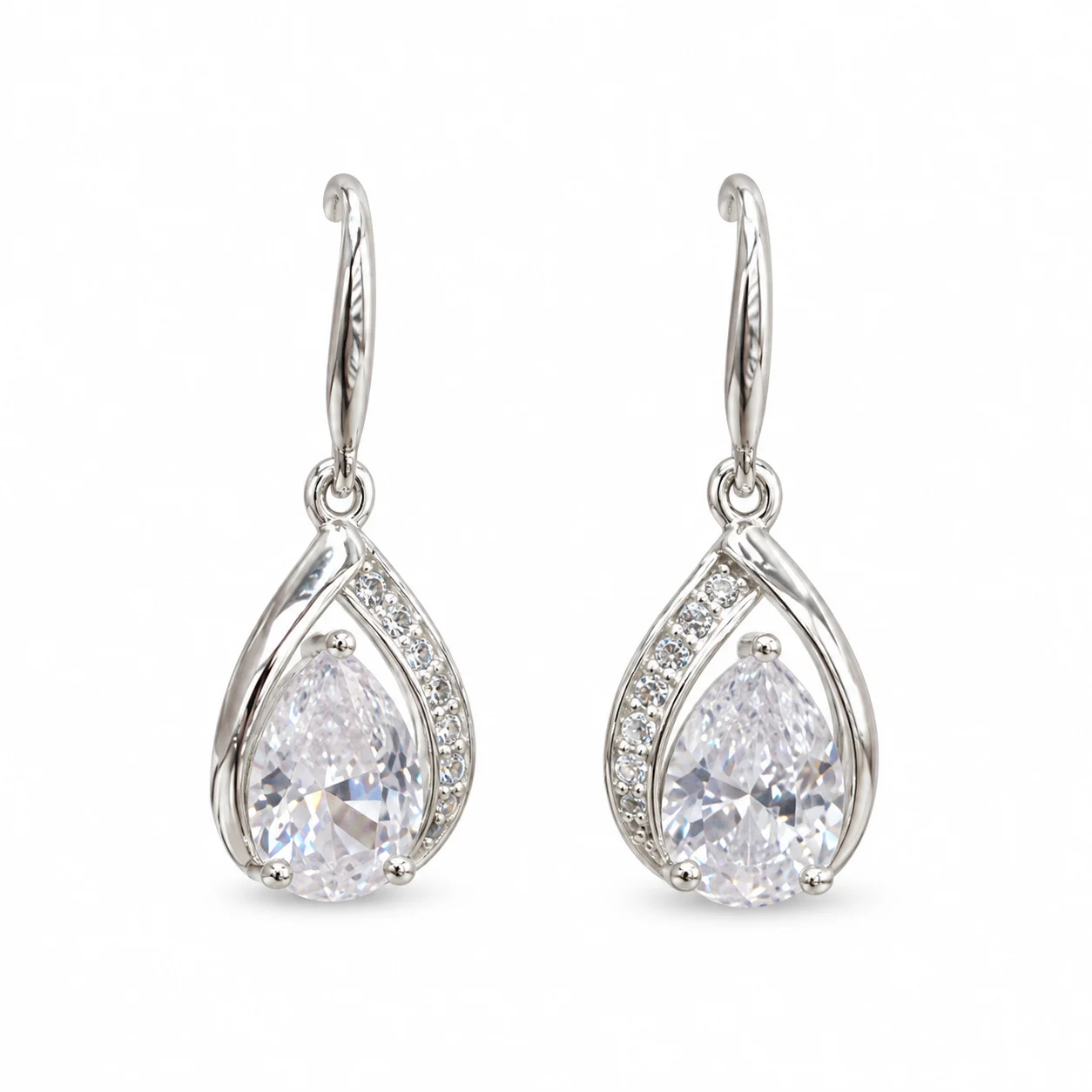 Silver-Tone Teardrop Earrings with Clear Stones