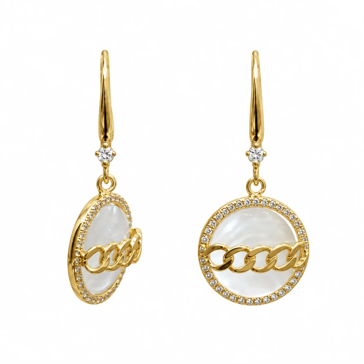 Gold-tone Circular Drop Earrings with Chain-Link Detail