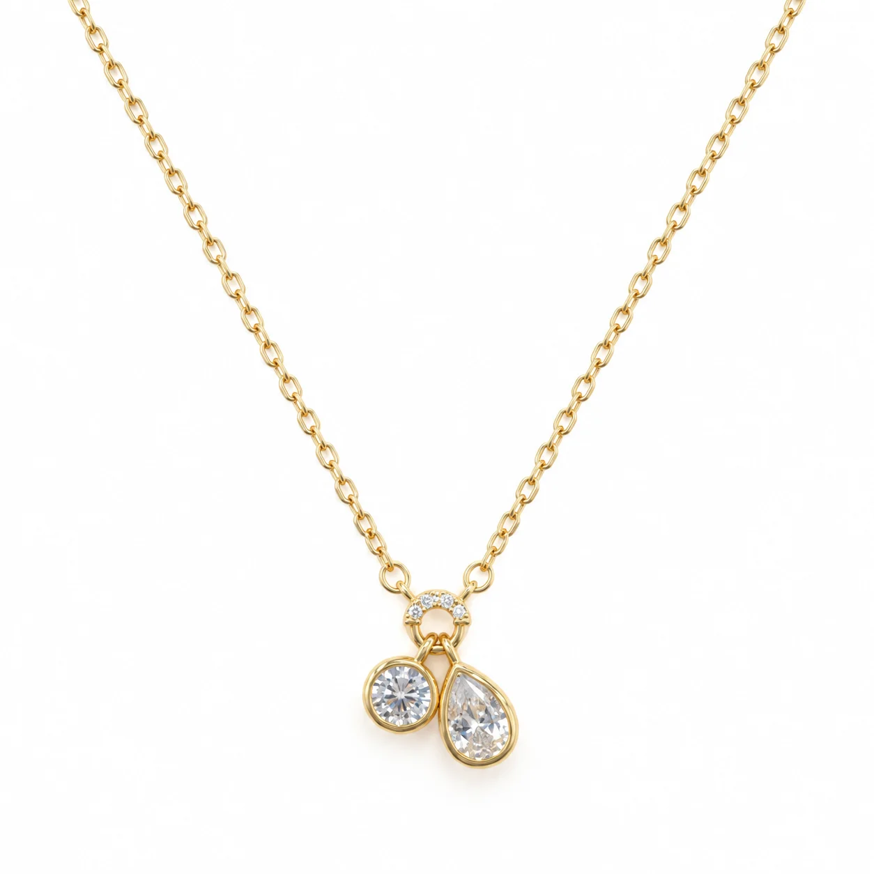 Gold-tone Round and Teardrop Double Pendant Necklace