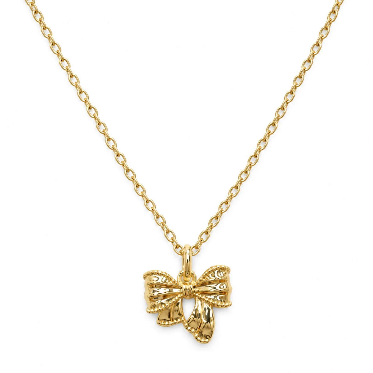 Gold-tone Openwork Bow Pendant Necklace