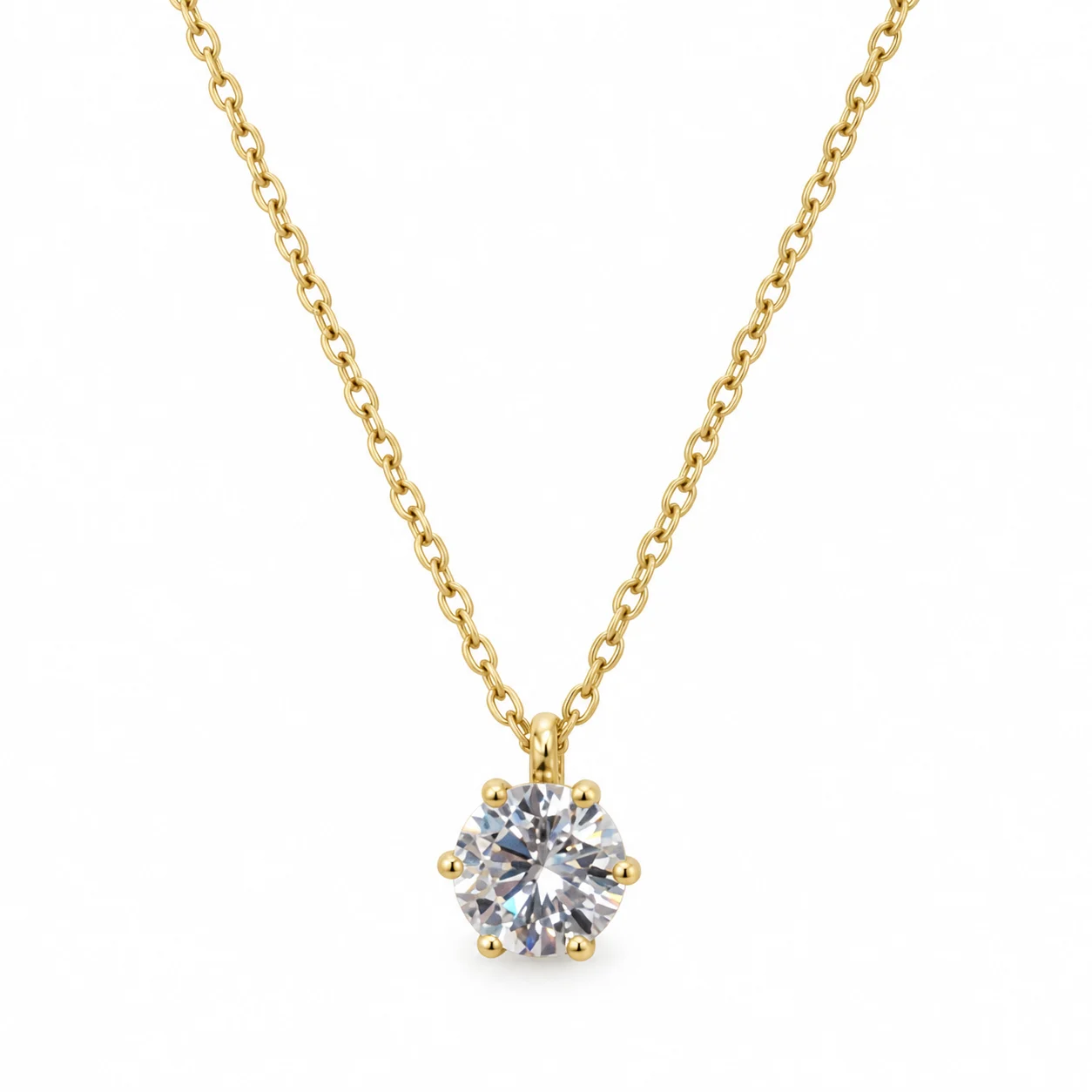 Gold-tone Fine Chain Necklace with Round Clear Stone Pendant