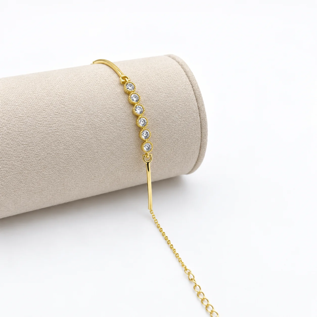 Gold-tone Bracelet with Beaded-edge Clear Round Accents