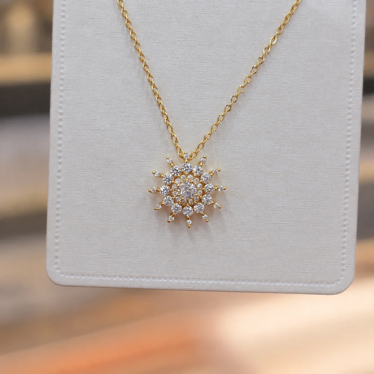 Gold-Tone Radiating Clear-Stone Pendant Necklace