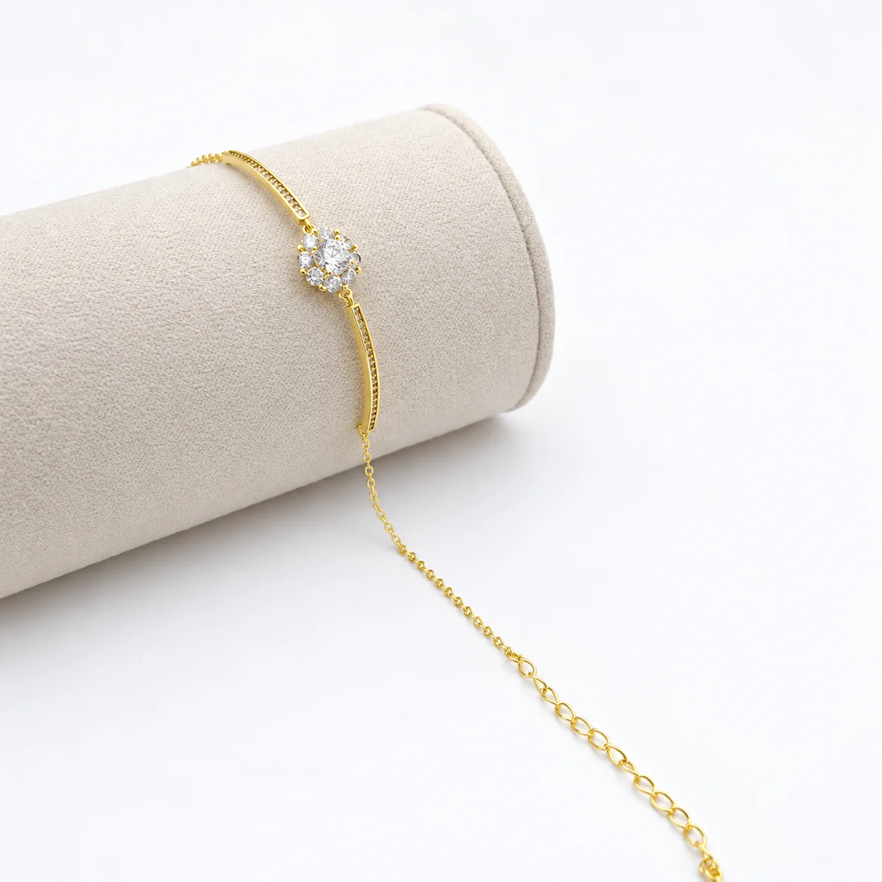 Gold-tone Chain Bracelet with Clear Flower Cluster