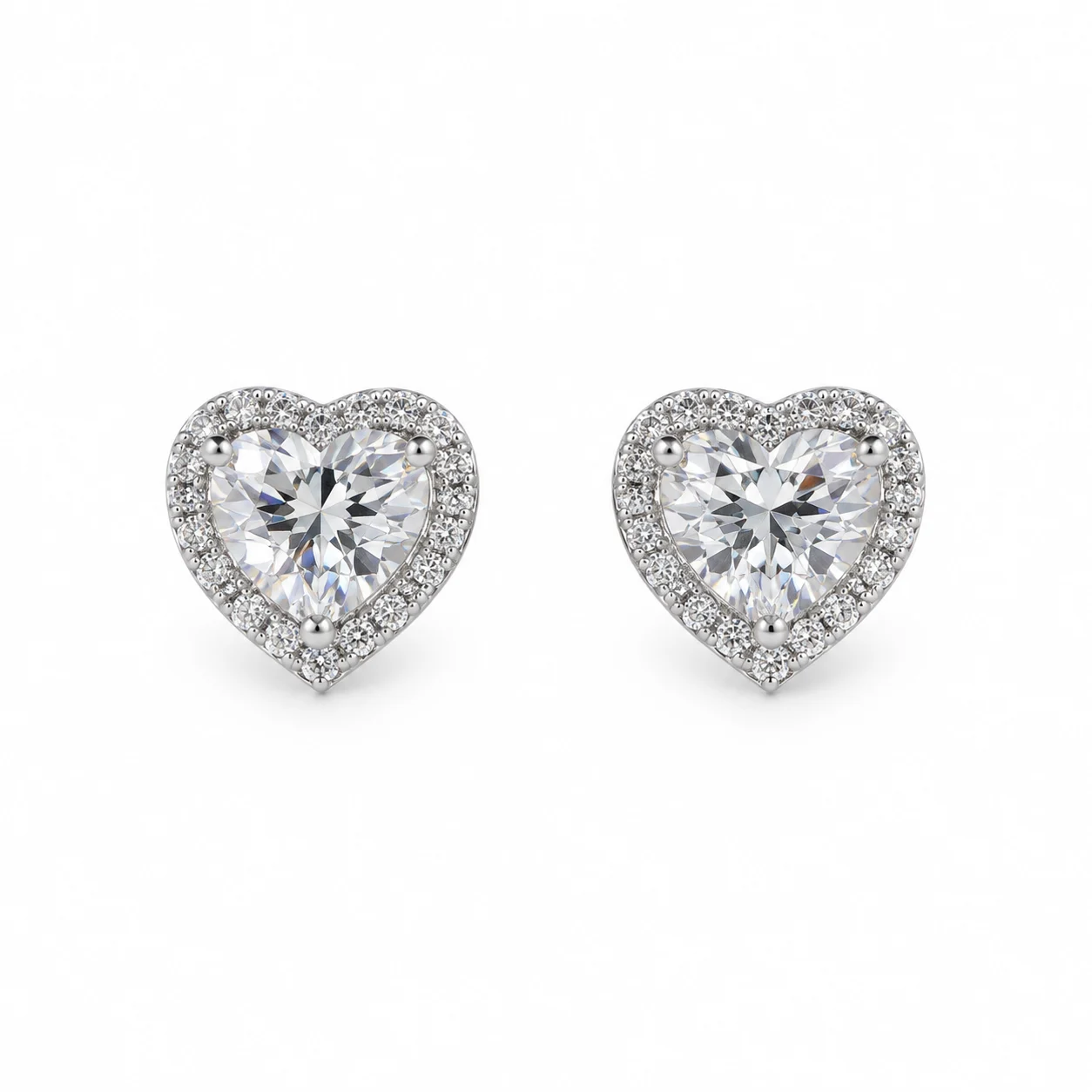 Silver-Tone Heart Halo Stud Earrings