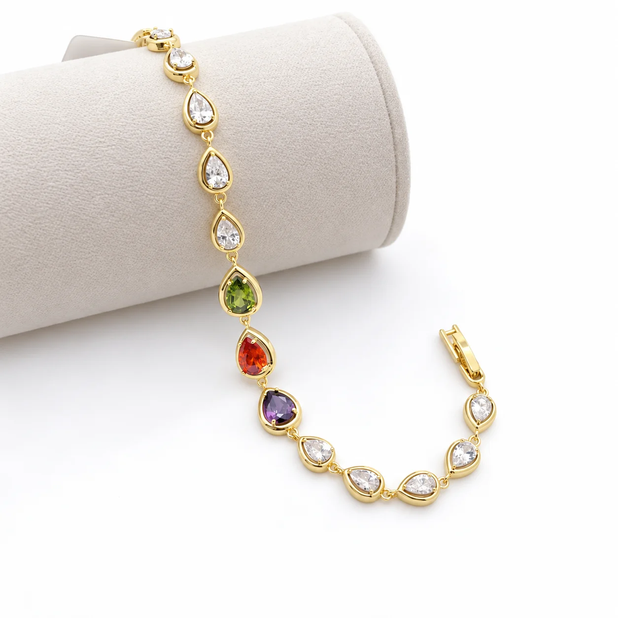 Gold-Tone Multicolor Teardrop Link Bracelet