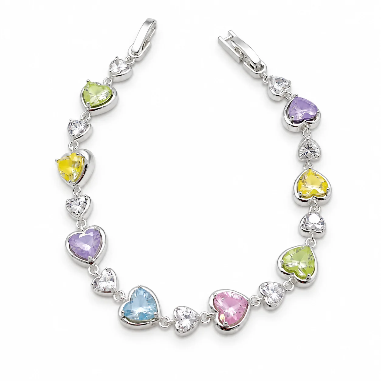 Silver-Tone Alternating Multicolor Heart Bracelet