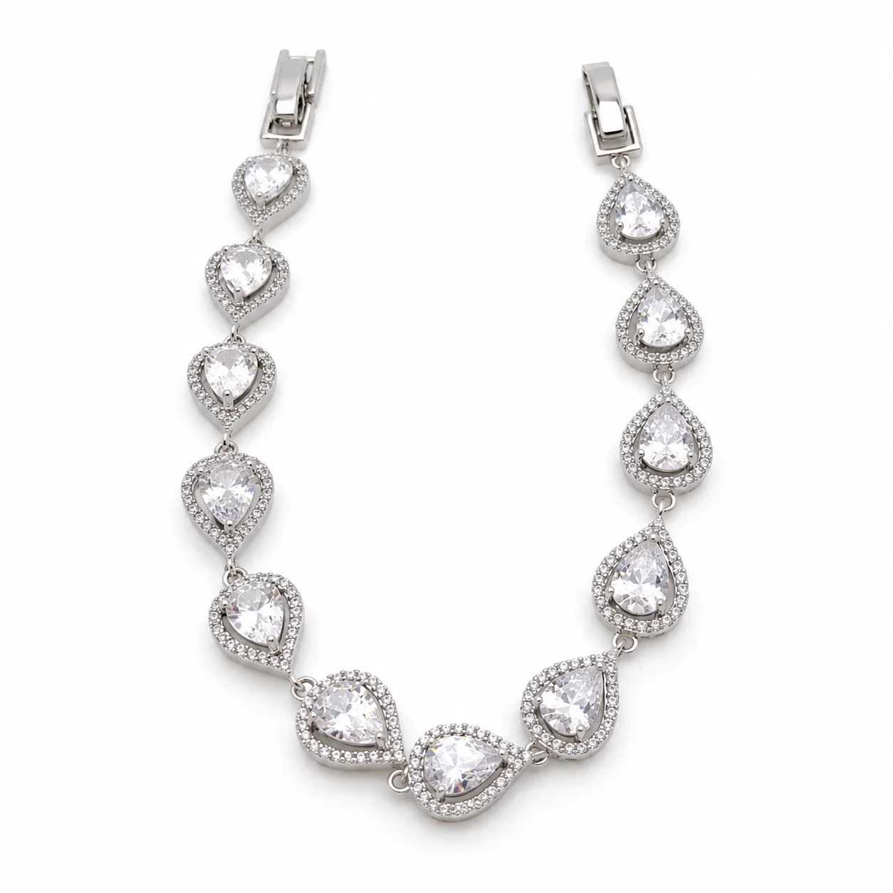 Silver-tone Pear-shaped Halo Link Bracelet