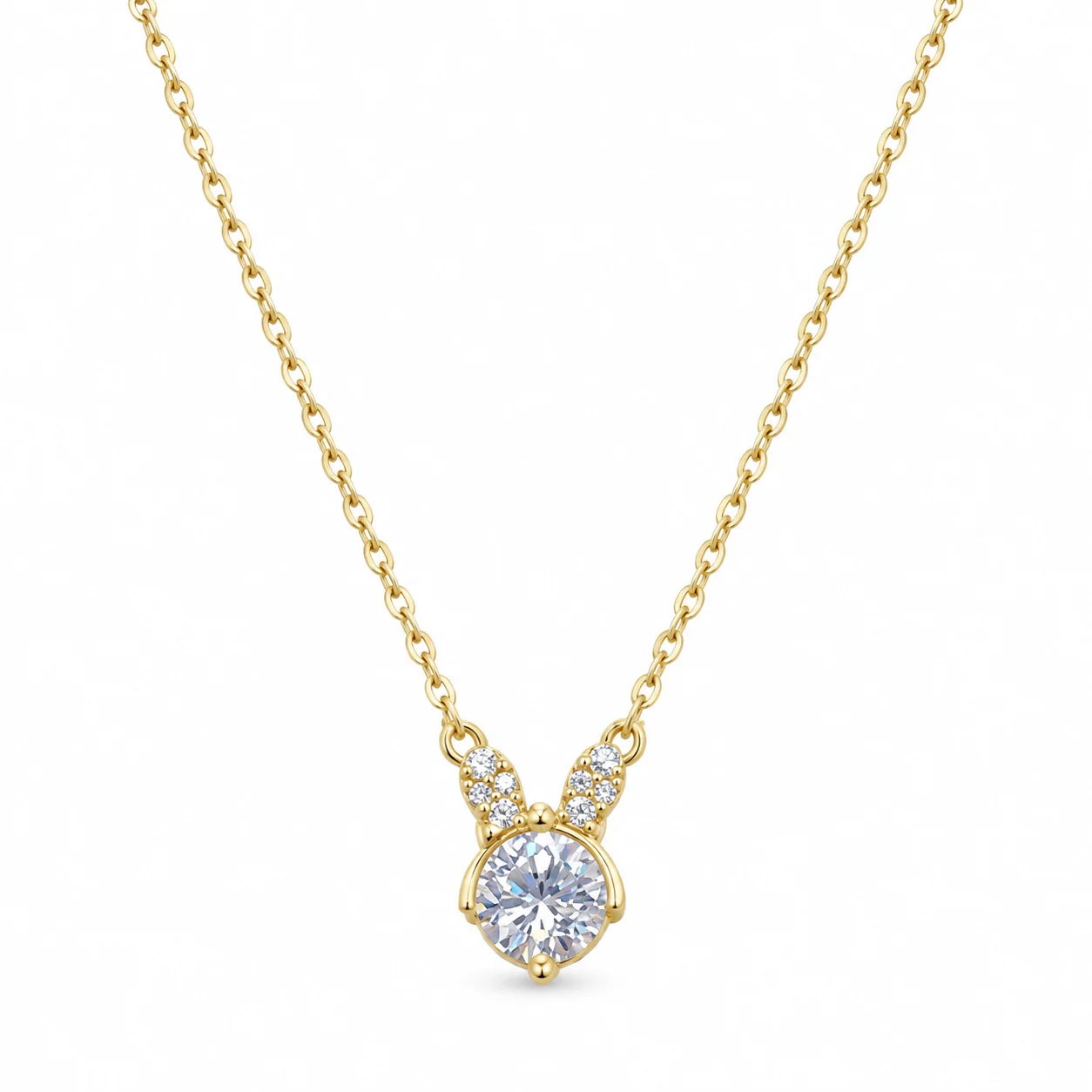Gold-Tone Fine Chain Necklace with Round Clear Pendant