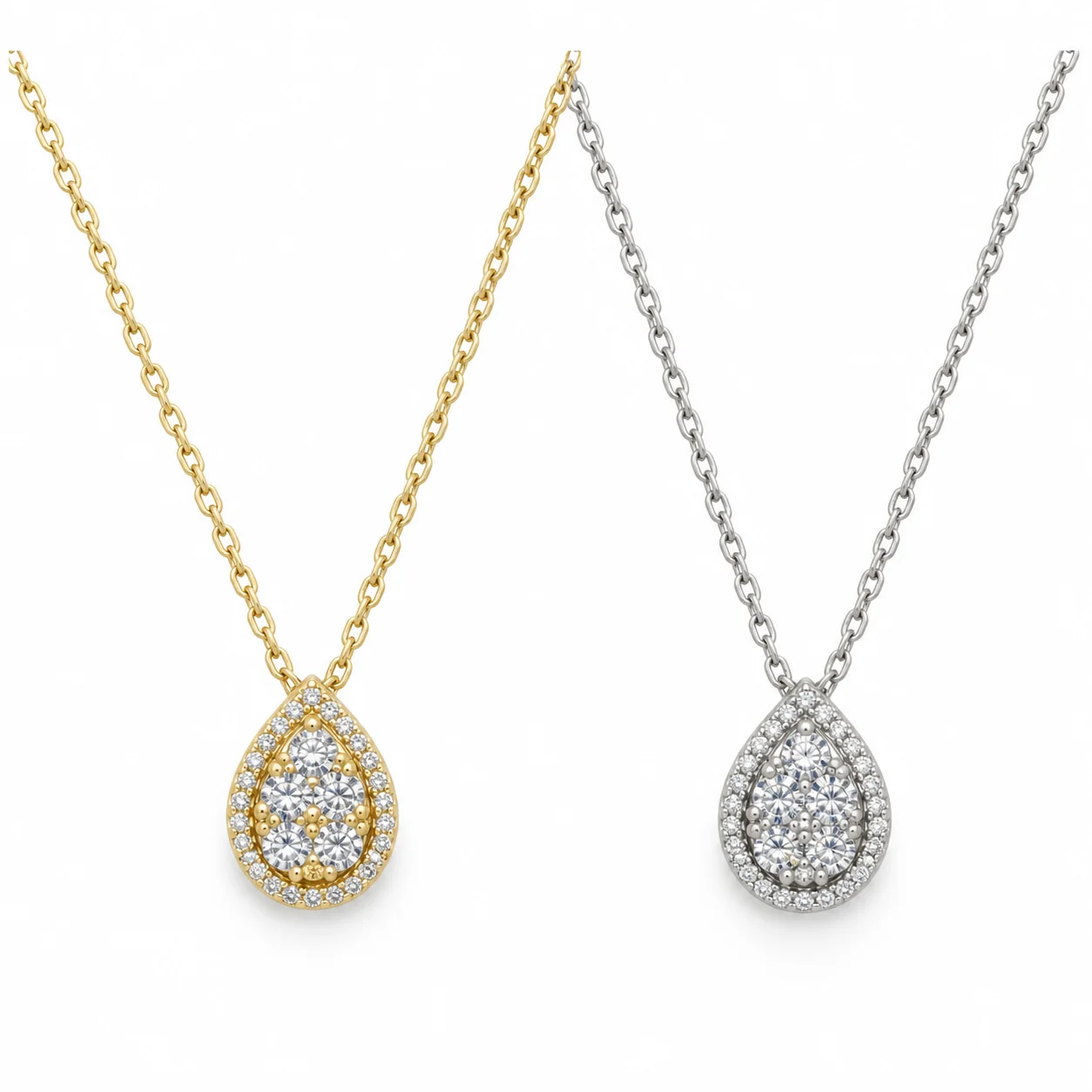 Gold-tone and Silver-tone Fine-chain Teardrop Cluster Pendant Necklaces