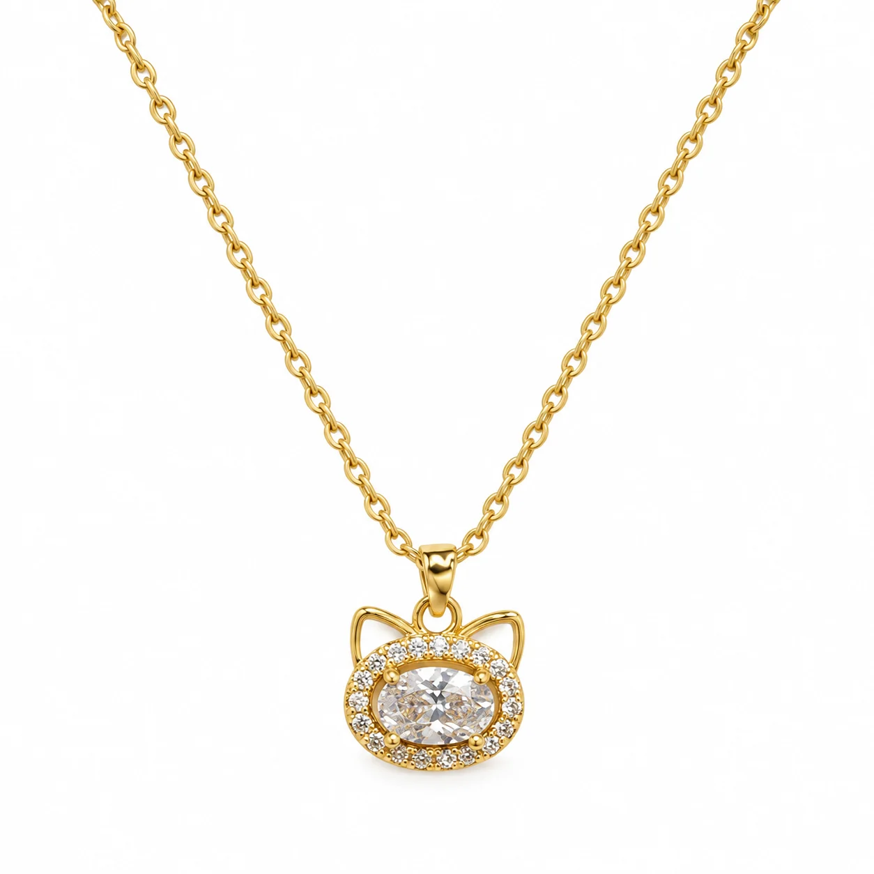 Gold-tone Necklace with Small Clear Stone Pendant