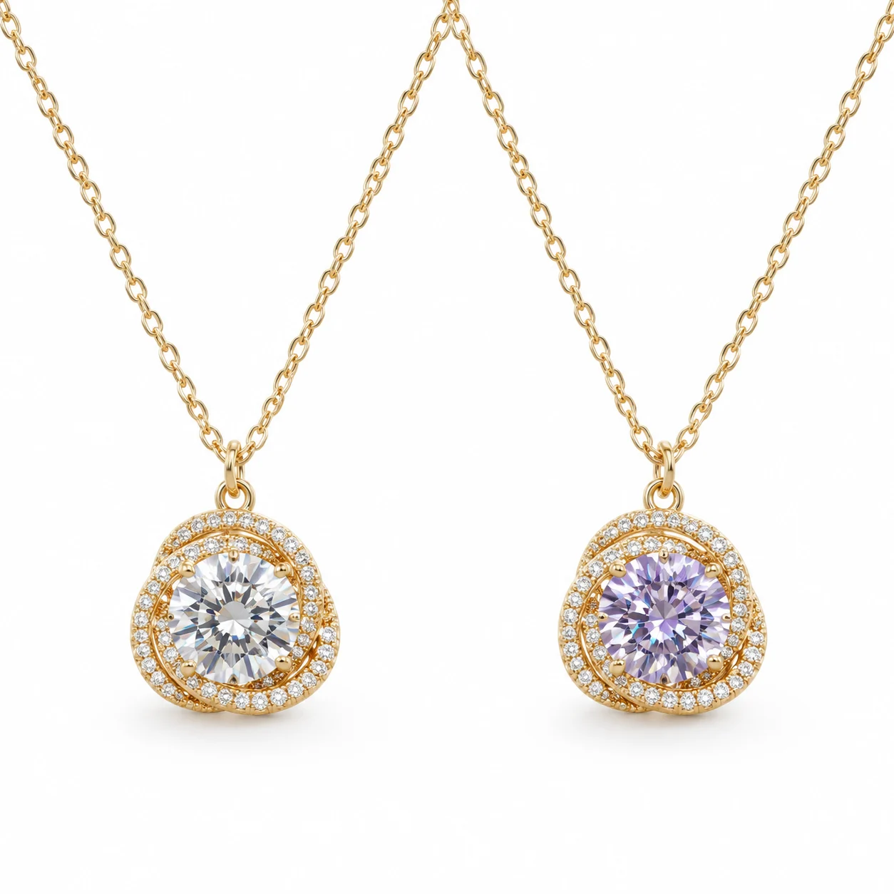 Gold-Tone Fine Chain Necklace with Round Clear Stone and Teardrop-Outline Pendant