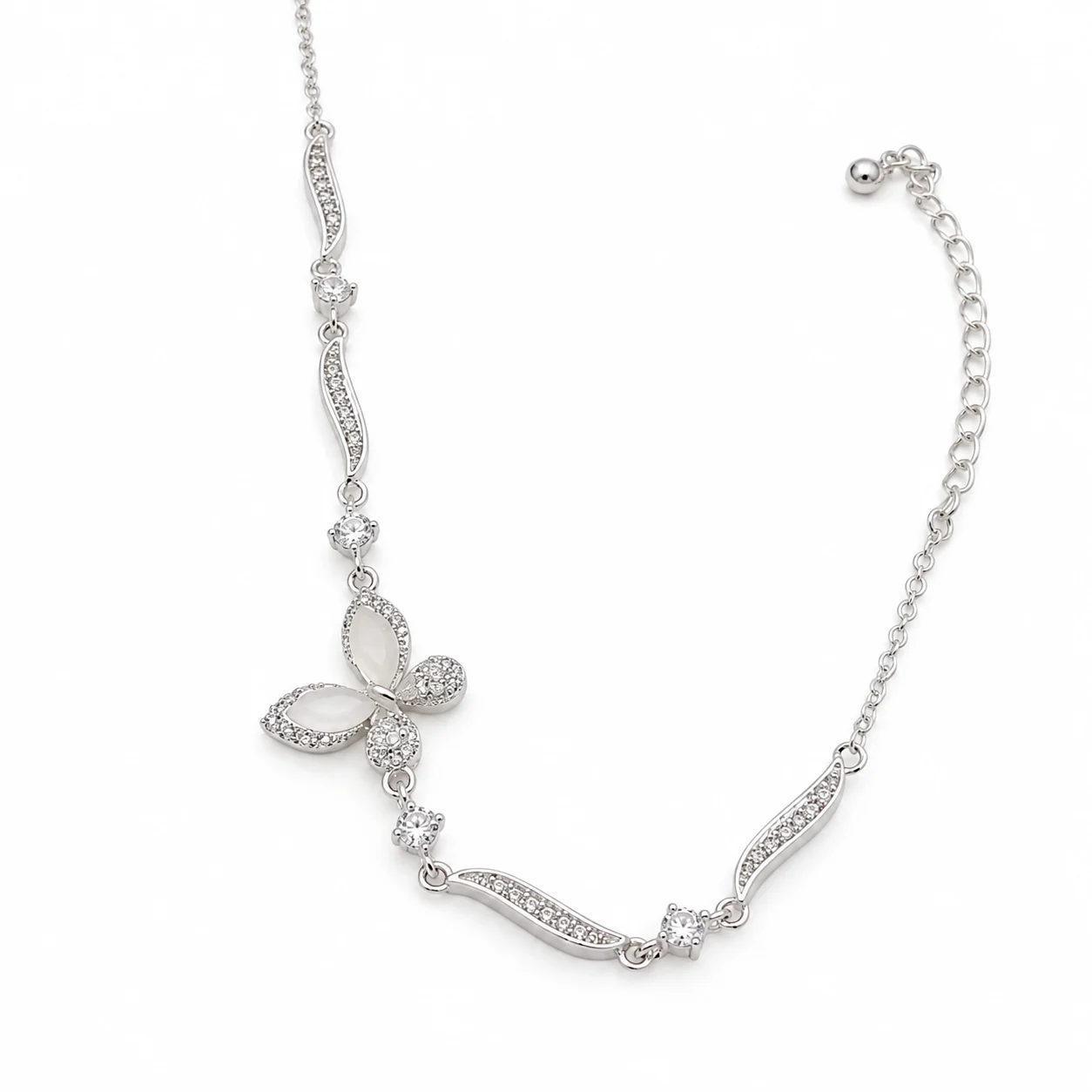Silver-tone Butterfly Bracelet with Sparkling Curved Links