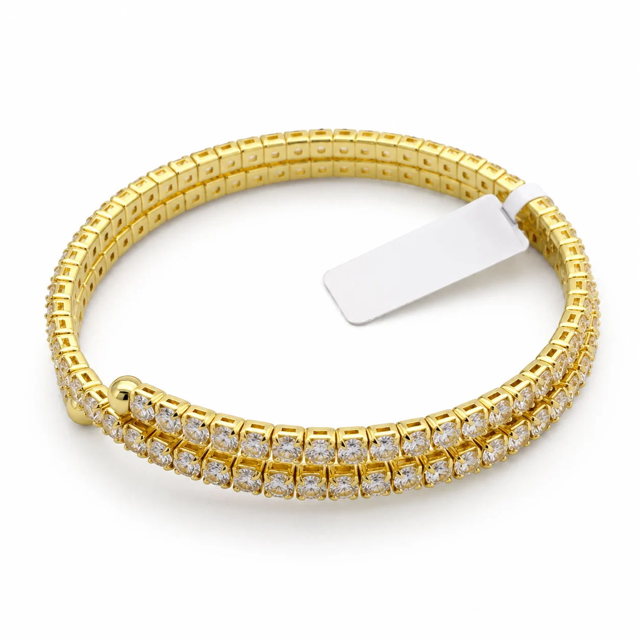 Gold-tone Bracelet with Two Rows of Clear Round Stones · 006633